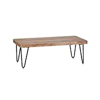 finebuy table basse bois massif acacia table de salon 115 x 40 x 60 cm | table d'appoint style maison de campagne | meubles en bois naturel | table en bois massif jambes en métal