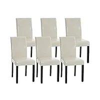 clp lot de 6 chaises de salle a manger ina en similicuir i assise rembourrée i chaise de salon avec pieds en bois, couleur:crème, couleur du cadre:noir