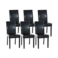 clp lot de 6 chaises de salle a manger ina en similicuir i assise rembourrée i chaise de salon avec pieds en bois, couleur:noir, couleur du cadre:noir