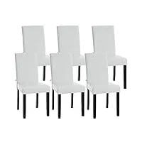clp lot de 6 chaises de salle a manger ina en similicuir i assise rembourrée i chaise de salon avec pieds en bois, couleur:blanc, couleur du cadre:noir