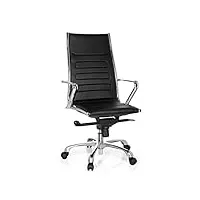 hjh office 720050 chaise de bureau, fauteuil de direction pariba iii noir en simili-cuir au design élégant et moderne, piètement robuste en aluminium, dossier haut matelassé, mécanisme de basculement