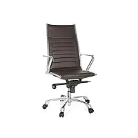hjh office 720051 chaise de bureau, fauteuil de direction pariba iii marron en simili-cuir au design élégant et moderne, piètement robuste en aluminium, dossier haut matelassé, mécanisme de