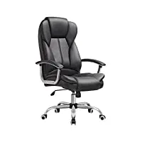 songmics fauteuil de bureau, large assise rembourrée, avec appui-tête, hauteur réglable, ergonomique, noir obg57b