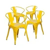 flash meubles en métal chaise avec accoudoirs, métal, jaune, 4 pack