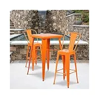 flash furniture lot de 4 tabourets de bar d'intérieur et d'extérieur en métal de qualité commerciale avec dossier 76,2 cm, acier galvanisé, plastique, orange