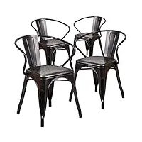 flash meubles en métal chaise avec accoudoirs, métal, black-antique gold, 4 pack