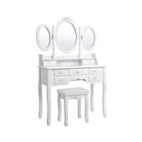 songmics blanc coiffeuse table de maquillage grand commode avec 3 miroirs rabattables 7 tiroirs et tabouret 145 x 90 x 40 cm rdt91w