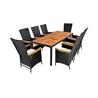 casaria salon de jardin en polyrotin noir crème ensemble table et chaises avec coussins ensemble de jardin 8 personnes