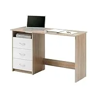 avanti trendstore - adria - bureau avec 3 tiroirs blancs et 1 compartiment ouvert, en bois laminé, chêne sonoma/blanc. dimensions lhp 120x77x50 cm