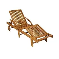 casaria chaise longue tami sun en bois d'acacia 200cm transat avec roues pour extérieur jardin terrasse meuble couchage