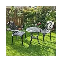 lazy susan - table bistrot rose avec 2 chaises - ensemble de jardin en fonte d'aluminium - bronze ancien (chaises april, coussins beiges)