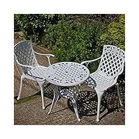 lazy susan - table bistro rose et 2 chaises de jardin - salon de jardin en aluminium moulé, blanc (chaises rose)