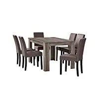 [en.casa] table à manger en chêne ancien avec 6 chaises marron cuir-synthétique rembourré 140x90