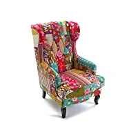 versa pink patchwork fauteuil pour salon, chambre ou salle à manger, canapé confortable et différent, avec accoudoirs, dimensions (h x l x l) 103 x 79 x 62 cm, coton et bois, couleur: rose