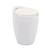 idimex tabouret daniel pouf rond coffre de rangement panier à linge siège avec assise rembourrée, structure en plastique blanc et revêtement synthétique blanc