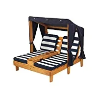 kidkraft chaise longue en bois pour enfant avec coussins, bain de soleil double, salon de jardin extérieur pour enfants, bleu marine et blanc, 00524