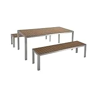 table de jardin 2 bancs 180 x 90 cm bois synthétique bois clair et aluminium nardo
