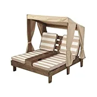 kidkraft chaise longue en bois pour enfant avec coussin, bain de soleil double, salon de jardin extérieur pour enfants, écru et blanc, 00534