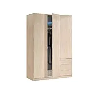 loungitude - armoire penderie 3 portes + 3 tiroirs l121 x h180cm - chêne foarm323r l 121 x h 180 x p 52 cm