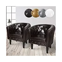 miadomodo® fauteuil chesterfield - lot de 2, en simili cuir et bois, avec Éléments décoratifs touffetés, 58 x 71 x 70 cm, marron - chaise, cabriolet, meuble de salon (lot de 2, marron)