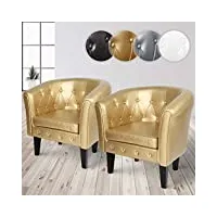 miadomodo® fauteuil chesterfield - lot de 2, en simili cuir et bois, avec Éléments décoratifs touffetés, 58 x 71 x 70 cm, doré - chaise, cabriolet, meuble de salon (lot de 2, doré)