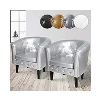 miadomodo® fauteuil chesterfield - lot de 2, en simili cuir et bois, avec Éléments décoratifs touffetés, 58 x 71 x 70 cm, argenté - chaise, cabriolet, meuble de salon (lot de 2, argenté)