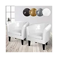 miadomodo® fauteuil chesterfield - lot de 2, en simili cuir et bois, avec Éléments décoratifs touffetés, 58 x 71 x 70 cm, blanc - chaise, cabriolet, meuble de salon (lot de 2, blanc)