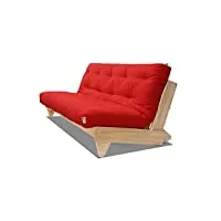 canapé lit convertible zúrich, naturel, futon rouge, 107 x 140 x 82 cm.