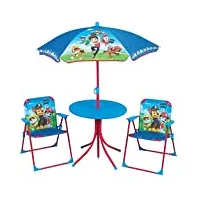 fun house pat patrouille salon de jardin pour enfants (1table, 2 chaises pliantes et 1 parasol), acier, bleu, 79x1x51 cm