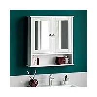 bath vida armoire de salle de bain à double porte, bois, blanc, meuble de rangement mural avec miroir
