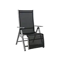 greemotion fauteuil relax de jardin monza, chaise longue inclinable en aluminium et textilène, chaise pliante de jardin terrasse avec dossier réglable sur 7 niveaux et accoudoirs, argenté/noir