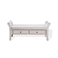 rebecca mobili banc en bois blanc, coffre de rangement avec 2 tiroirs, bois, style shabby chic, entree chambre – dimensions: 47,5 x 108,5 x 38 cm (hxlxl) - art. re4506