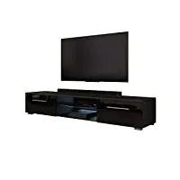 selsey syvis - meuble tv suspendu/table basse tv/banc tv de salon (140 cm, avec l’éclairage led bleue) (noir mat/noir brillant)