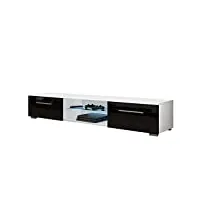 selsey edith - meuble tv suspendu - table basse tv - banc tv de salon - 140 cm, avec l’éclairage led bleue- blanc mat, noir brillant