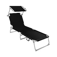 tectake® chaise longue pliante portable bain de soleil jardin exterieur avec pare soleil chaise longue inclinable transat de plage relax jardin camping salon de jardin exterieur - noir