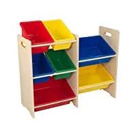 kidkraft 15470 meuble avec 7 casiers de rangement - organiseur de jouets 7 bacs - meuble pour salle de jeux/chambre d’enfant - couleurs primaires et coloris naturel