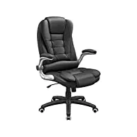 songmics fauteuil de bureau à dossier haut, avec appui-tête, assise rembourrée, accoudoirs pliables, ergonomique, noir obg51b, nero, 77 x 33 x 65 cm