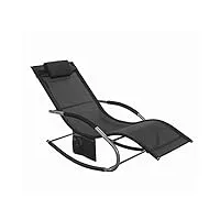 sobuy ogs28-sch fauteuil à bascule en métal chaise longue transat de jardin transat de relaxation bain de soleil rocking chair - repose-pieds intégré - noir