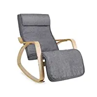 songmics fauteuil à bascule, avec accoudoirs en bois, chaise d’allaitement, repose-pieds réglable en 5 positions, capacité 150 kg, pour chambre, salon, gris et couleur boisée lyy11g