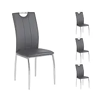 idimex lot de 4 chaises de salle à manger apollo piètement chromé revêtement synthétique gris