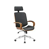 clp chaise de bureau dayton revêtue de similicuir i chaise de bureau avec appui-tête i chaise pivotante À 360°, réglable en hauteur, couleur:noyer/noir