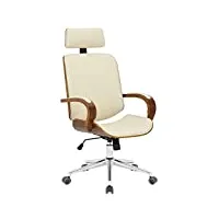 clp chaise de bureau dayton revêtue de similicuir i chaise de bureau avec appui-tête i chaise pivotante À 360°, réglable en hauteur, couleur:noyer/crème