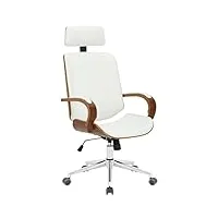 clp chaise de bureau dayton revêtue de similicuir i chaise de bureau avec appui-tête i chaise pivotante À 360°, réglable en hauteur, couleur:noyer/blanc