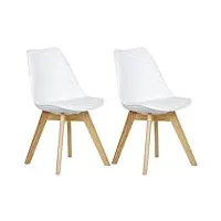 woltu lot de 2 chaises de salle à manger style scandinave, rétro rembourrée chaise de cuisine et de bureau avec pieds en bois de hêtre massif, blanc bh29ws-2