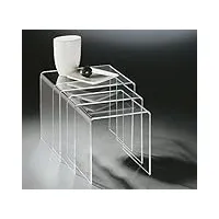 howe-deko 3 tables gigognes en acrylique haute qualité, transparent, 40 x 33 cm, h 35 cm und 35 x 33 cm, h 33 cm und 30 x 33 cm, h 30 cm, l'épaisseur de l'acrylique 6 mm