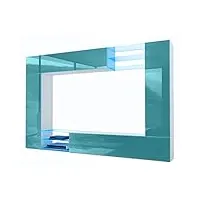 vladon meuble tv mural mirage, ensemble étagère tv avec panneau arrière et 2 portes, 2 clapets et 6 étagères en verre, blanc mat/turquoise haute brillance, éclairage led inclus (262 x 183 x 39 cm)