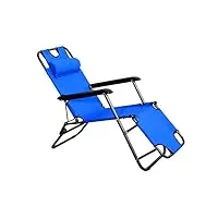 outsunny chaise longue inclinable transat bain de soleil fauteuil relax jardin 2 en 1 pliant têtière amovible charge max. 136 kg toile oxford facile d'entretien bleu