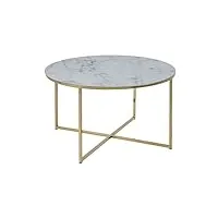 ac design furniture antje table basse ronde, Ø: 80 x 45 cm, aspect marbre blanc /or, verre/metal, 1 pc