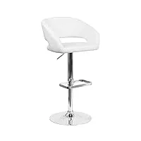 flash furniture meubles flash tabouret de bar contemporain hauteur réglable avec dossier arrondi, métal, vinyle blanc, set of 1