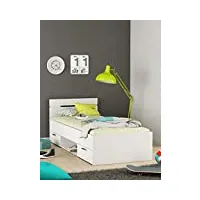 demeyere lit simple pour enfants michigan 90 x 200 cm 2 tiroirs / 1 niche - coloris blanc - fabriqué en france – modulable & fonctionnel